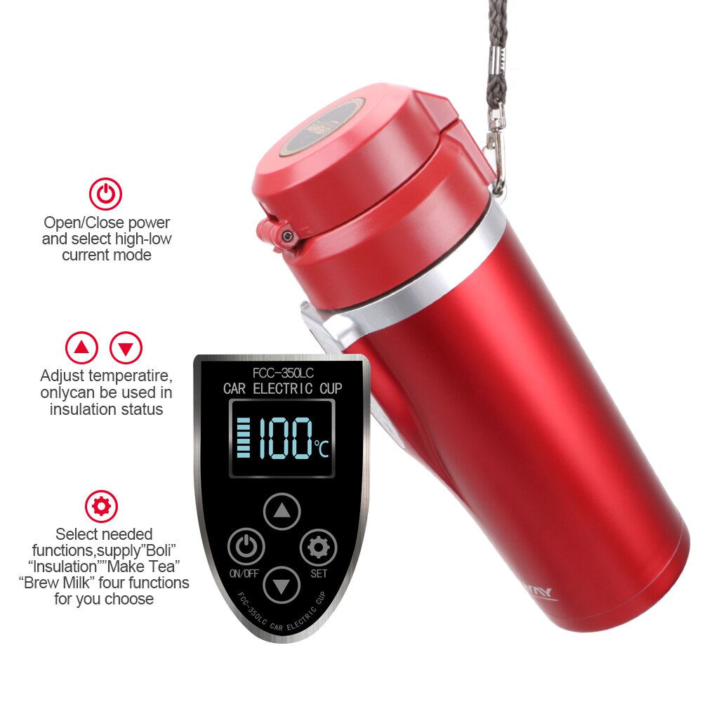 350ml bärbar kokande kopp kaffe te mjölk 12v vattenvärmare justerbar temperatur fordon vattenkokare bil värmekopp mugg