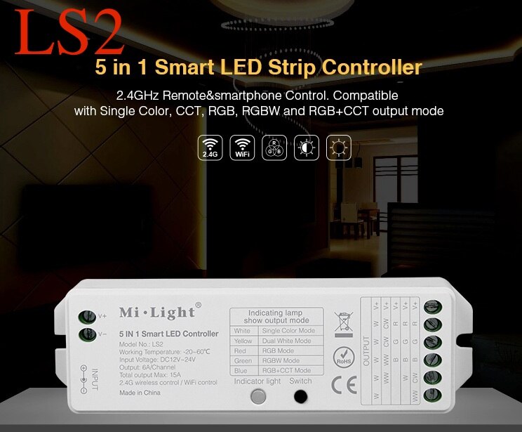 Mi Light 2.4G télécommande sans fil 8 zones FUT 089; B8 écran tactile mural, LS2 contrôleur LED pour bande LED RGB + CCT