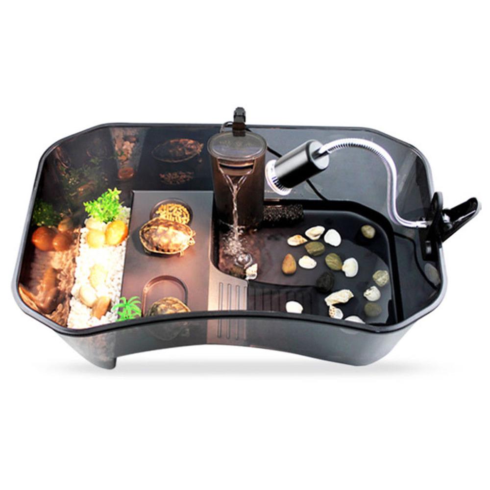 Caja de cría de tortuga para acuario, casa perchada con plataforma de secado para reptiles brasileños, tanque de agua de tortuga transparente: black