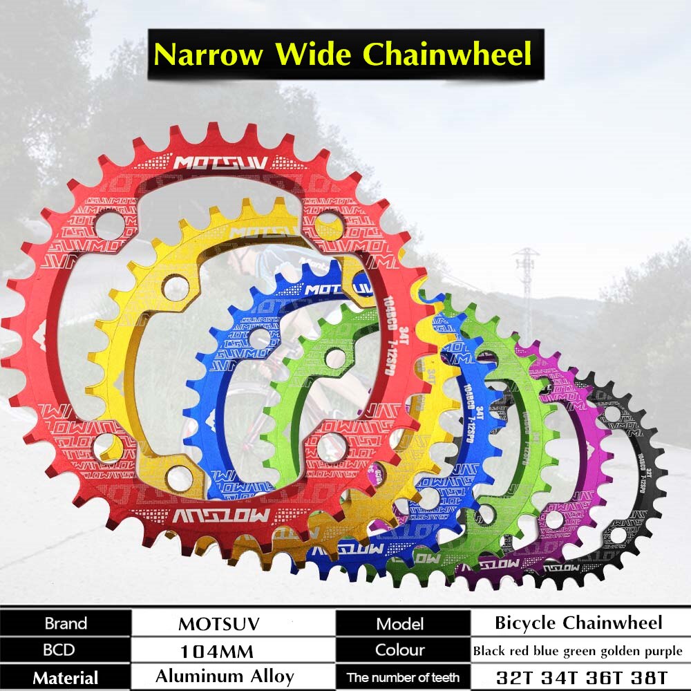 Motosuv redondo estrecho ancho motoring MTB bicicleta de montaña bicicleta 104BCD 32T 34T 36T 38T plato de dientes partes 104 BCD