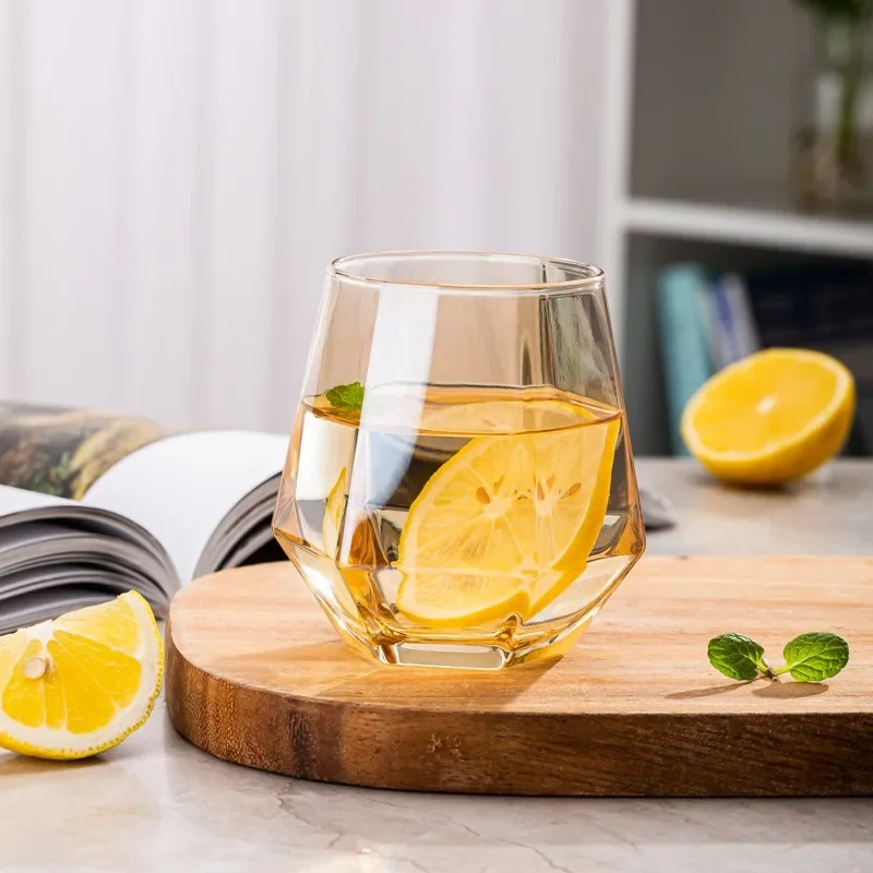 300ml Hexagonal Edge Wine Glasses Transparent Cocktail Glass Party Bar Club Banquet Drinking Ware Champagne Lemon Water Cup: black