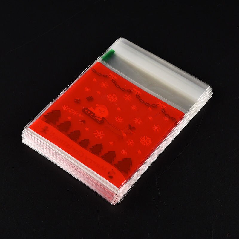 100PCS cookie packaging Christmas Santa Claus Reindeer favor self adhesive plastic bags