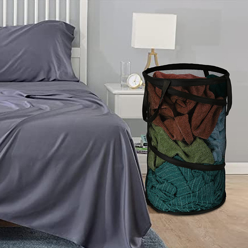 High Cylindrical Folding Laundry Basket Mesh Basket Household Large Capacity Package Multi Functional and Durable