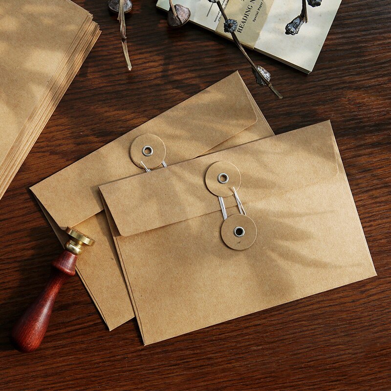 1 Pc Vintage Bruin Kraftpapier Enveloppen Met Knop String Tie Sluiting Sluiting Voor Wenskaarten Brief Foto &#39;S Journal Opslag