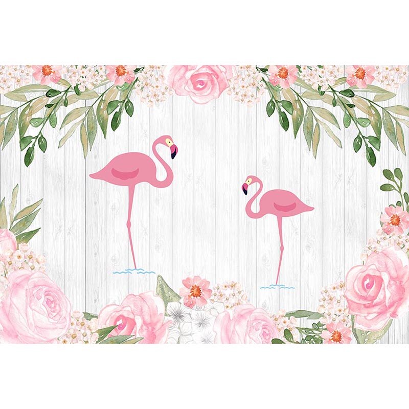 DAWNKNOW Cartoon Green Leaf Fotografie Hintergrund Baby Geburtstag Party Photo Flamingo Floral Foto Hintergrund Kinder lv611