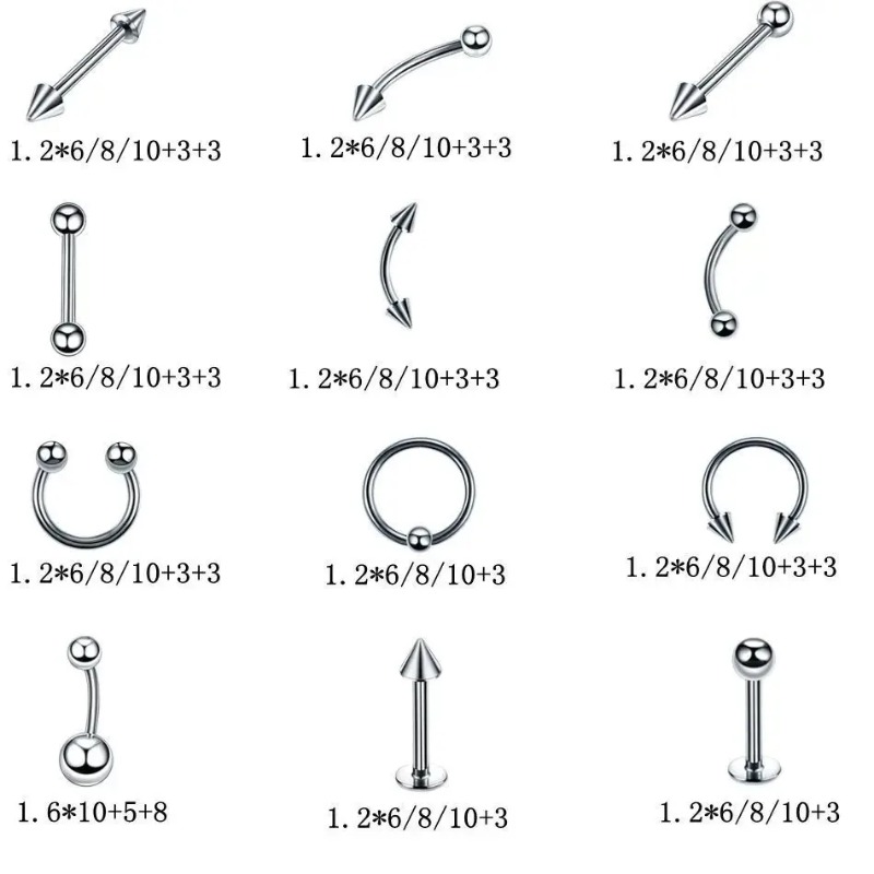 40/60PC/Set 14G Stainless Steel Nose Ear Belly Lip Tongue Ring Captive Bead Eyebrow Bar Piercing Kit Sexy Body Piercing Jewlry