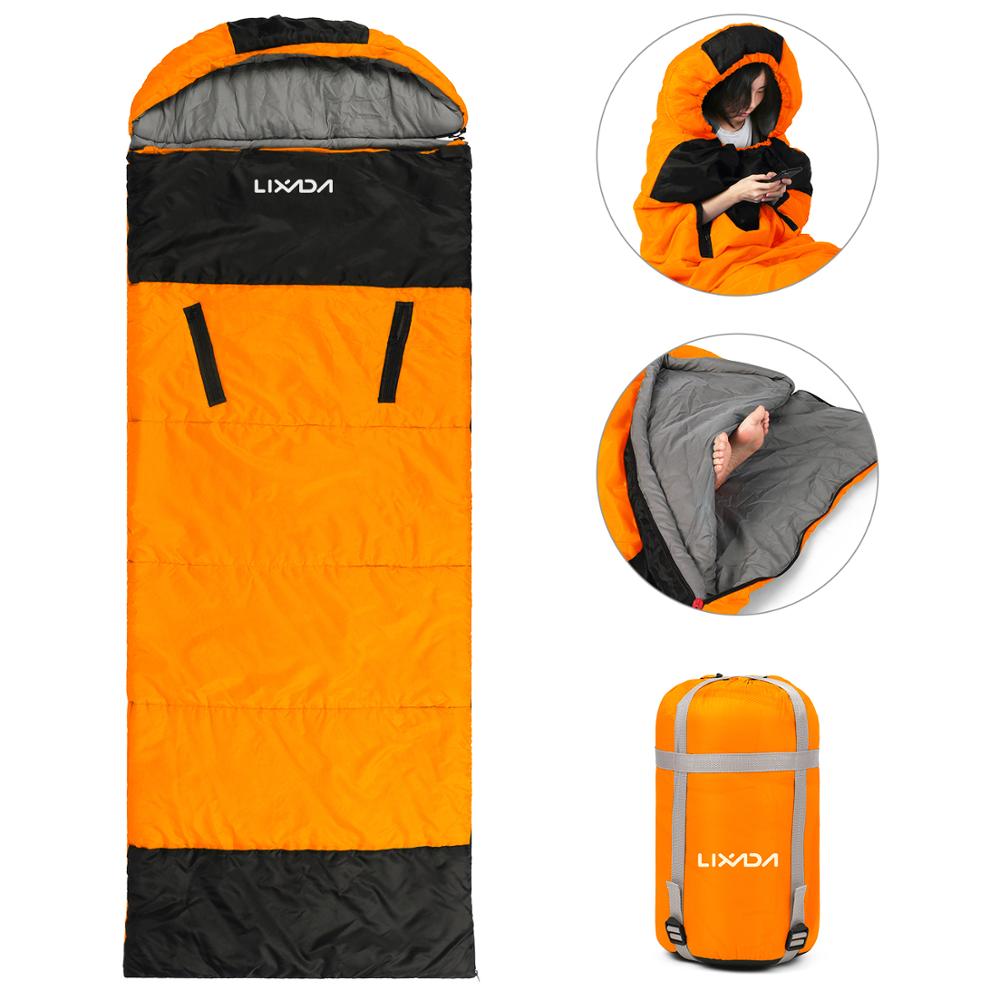 Lixada kopertowy śpiwór z zapinanymi na zamek otworami na ramiona i stopy odkryty sprzęt biwakowy turystyka z plecakiem podróżowanie: czarny pomarańczowy