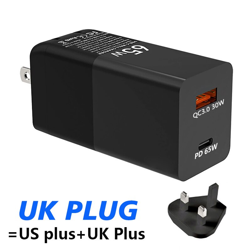 65W GaN USB C PD Ladegerät Schnell Ladung 3,0 QC 3,0 PPS SCP AFC USB-C Typ C Schnelle USB ladegerät Für Macbook Pro für iPhone für Samsung: Black UK