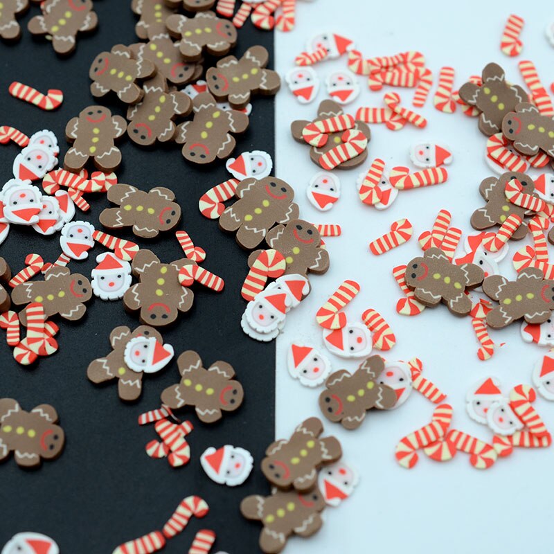 20g/Lot Polymer Clay Christmas Deer Tree Ginger Bread Man Cane Sprinkles Lovely Confetti for Crafts Making, DIY