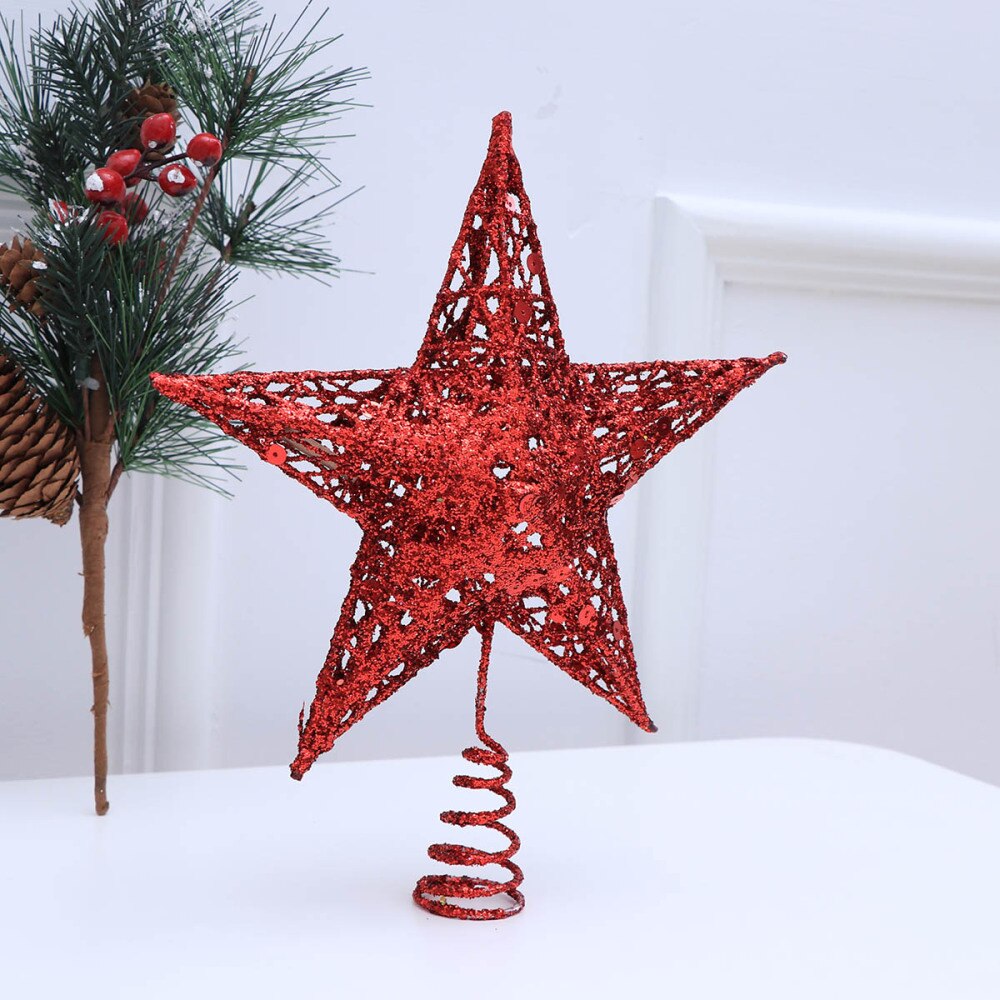 20cm étoile décoration sommet de sapin 5 pointu paillettes arbre de noël brillant ornement pour la fête à la maison (rouge)