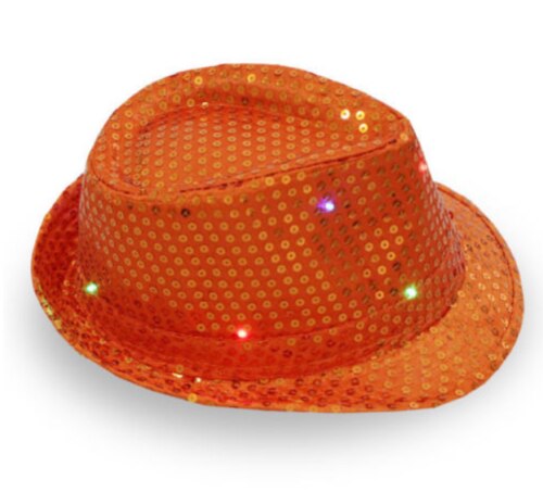 Men Women Glitter Sequin Flashing Light Up LED Fedora Trilby Cap Dance Jazz Hat Gangster Party Costume: Orange