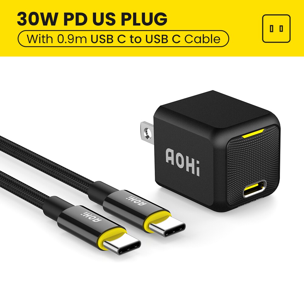 Aohi Magcube 30W Gan Charger Pd Draagbare Oplader Type C Snel Opladen Lader Voor Iphone 13 Pro Max Samsung huawei Telefoon Oplader: With CC Cable