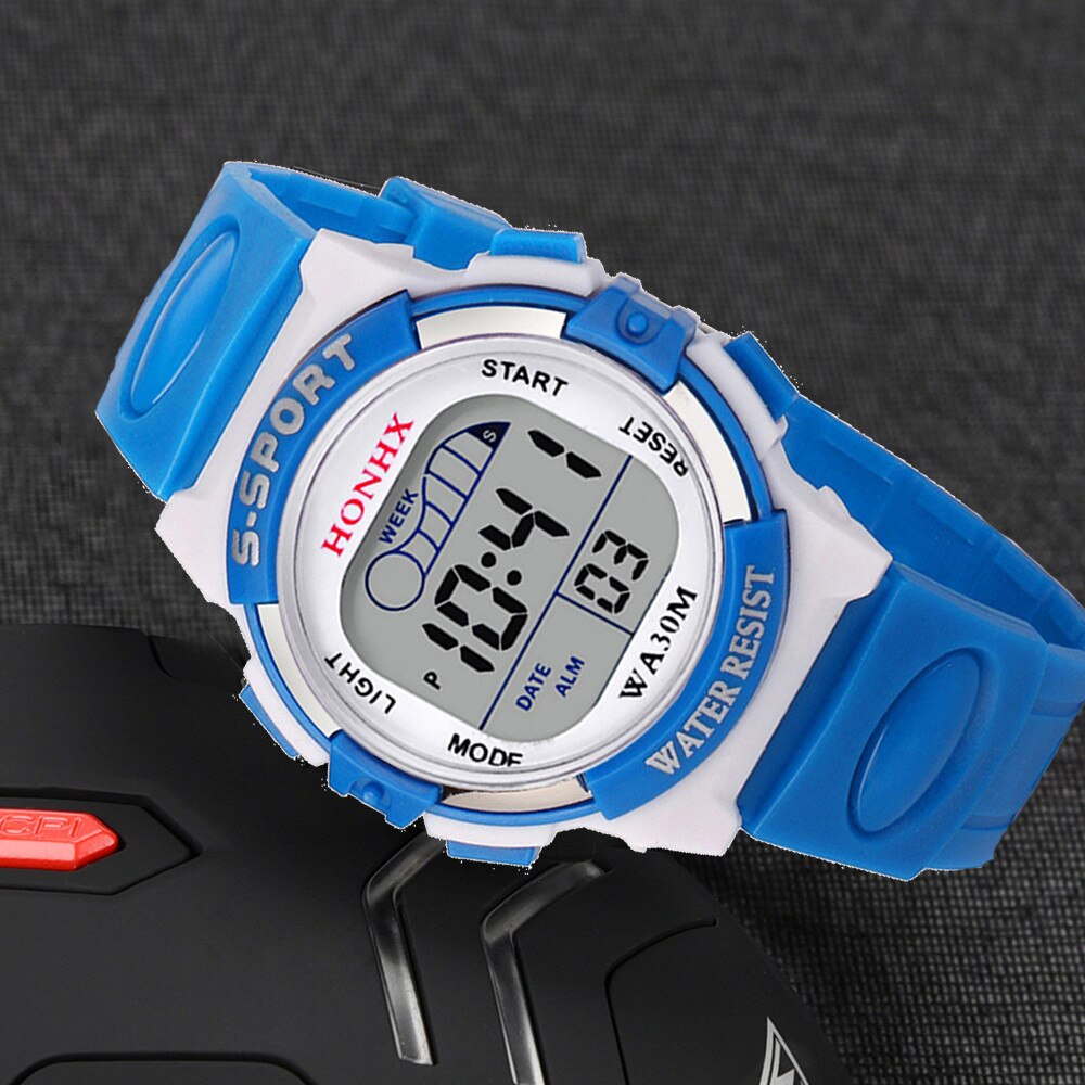 Kinderen Jongens Digitale Sport Horloge Kinderen Datum Horloge 4 kleuren W