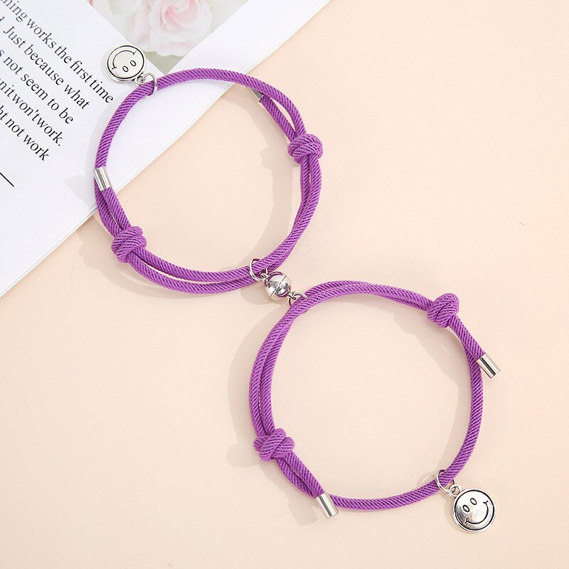 2 Pz/set Delle Coppie Della Lega di Attrazione Magnetica Sfera Creativa Bracciali Sorriso Pendente Fatti A Mano Tessuto di Amicizia Dei Braccialetti Dei Monili del Regalo: 15