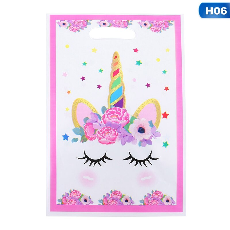 10Pcs Cartoon Rainbow Unicorn Flamingo Plastic Bags Candy Bag For Party Wedding Birthday Package Box Party Supplies: H06