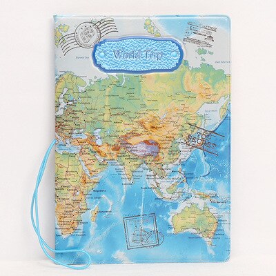 3D Vintage Wereld Reis Paspoort Cover Id Creditcard Zak Pvc Lederen Paspoorthouder 14*9.6Cm: Blue map