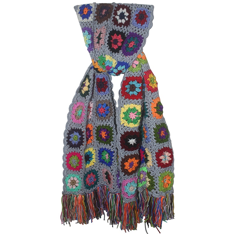 hecho a mano bufandas borla mujeres bufanda envolturas 200*27cm Flor de ganchillo pañuelos otoño invierno Navidad hecha a mano bufandas para