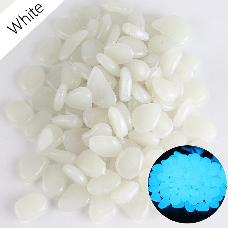 glow in the dark stones 50Pcs Garden Luminous Glowing Stone Pebble Glow in the Dark Garden for Walkways Garden Path marble patio: White
