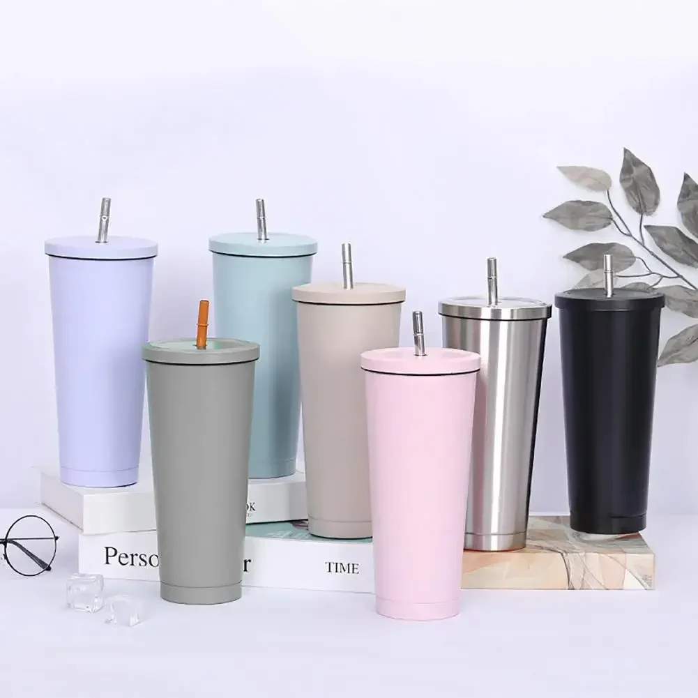 500 750ml Straw Cup With Lid Coffee Reusable Plastic Tumbler Frosted Mug Water Bottle Drinkware Portable Large Capacity Milk Tea