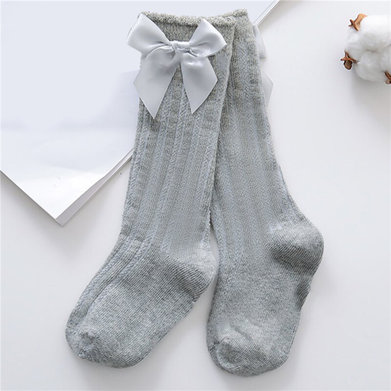 Baby Meisjes Sokken Leuke Boog Knoop Knie Hoge Kinderen Buis Sokken Ademend Effen Kleur Kinderen Sokken