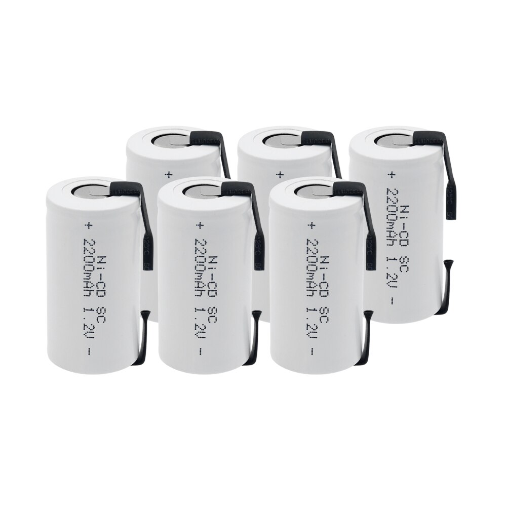1-10Pcs 22*42mm Sub C SC Rechargeable Battery 1.2V 2200mAh NI-CD Batteries Cell With Welding Tabs For Electronic Tools: 6  Pieces