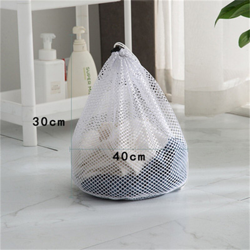 Bolsas de malla de lavandería con cordón, red de ahorro de ropa, bolsa de lavado de malla fuerte para lavadora, bolsa de red gruesa, paquete de ayuda de sujetador de lavandería: Coarse hole30X40
