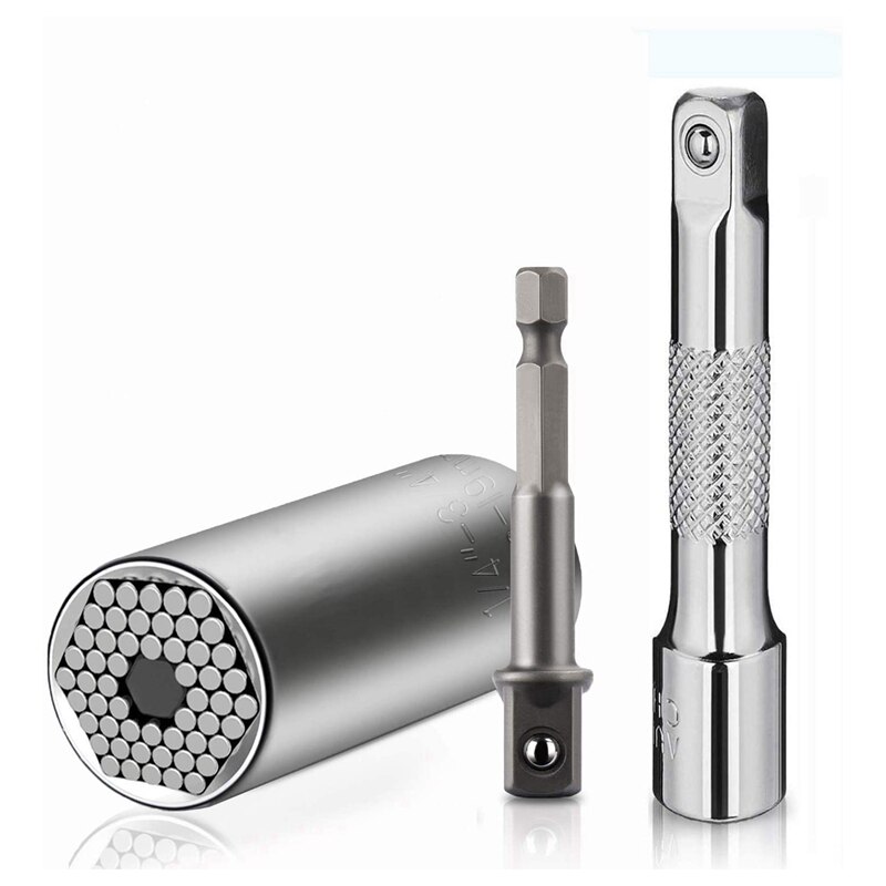 3Pcs Universal Socket (7-19mm) Sockets Tools Multi-Function Wrench Repair Kit with Power Drill Ratchet Wrench