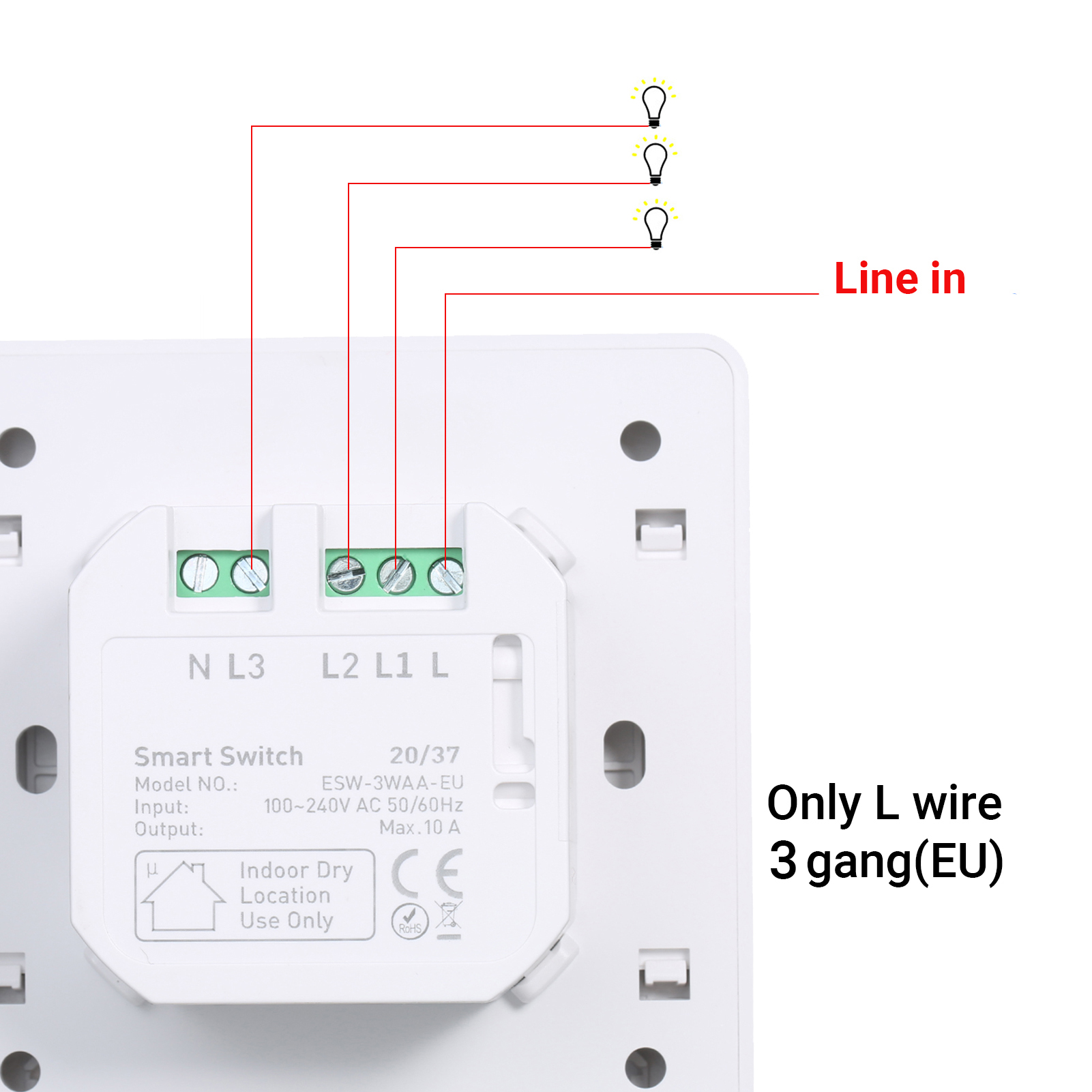 3 Gang Tuya Wifi Smart Light Switch 2.4Ghz Light Switch with Timer No Neutral Wire Needed Compatible with Alexa and Google Home