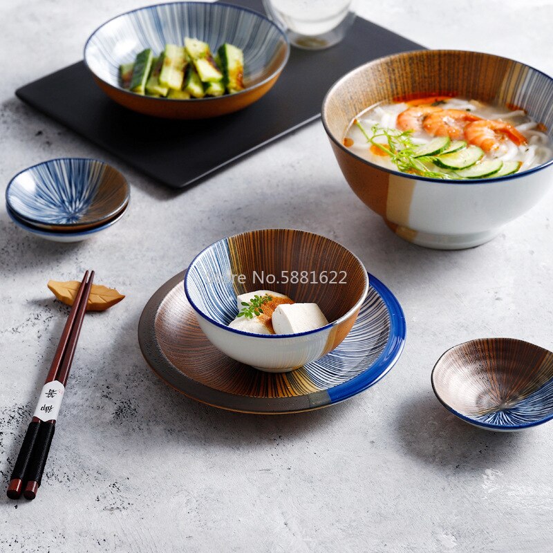 Retro Japanese Style Ceramic Sushi Plate Tableware Household Dishes Rice Noodle Bowls Steamed Dishes Porcelain Dinner Plates