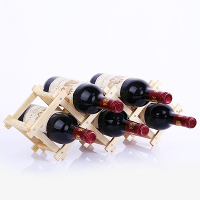 Soportes de madera para botellas de vino, estantes de almacenamiento de exhibición creativos y prácticos, plegables, decorativos, para sala de estar: 6Bottles-1
