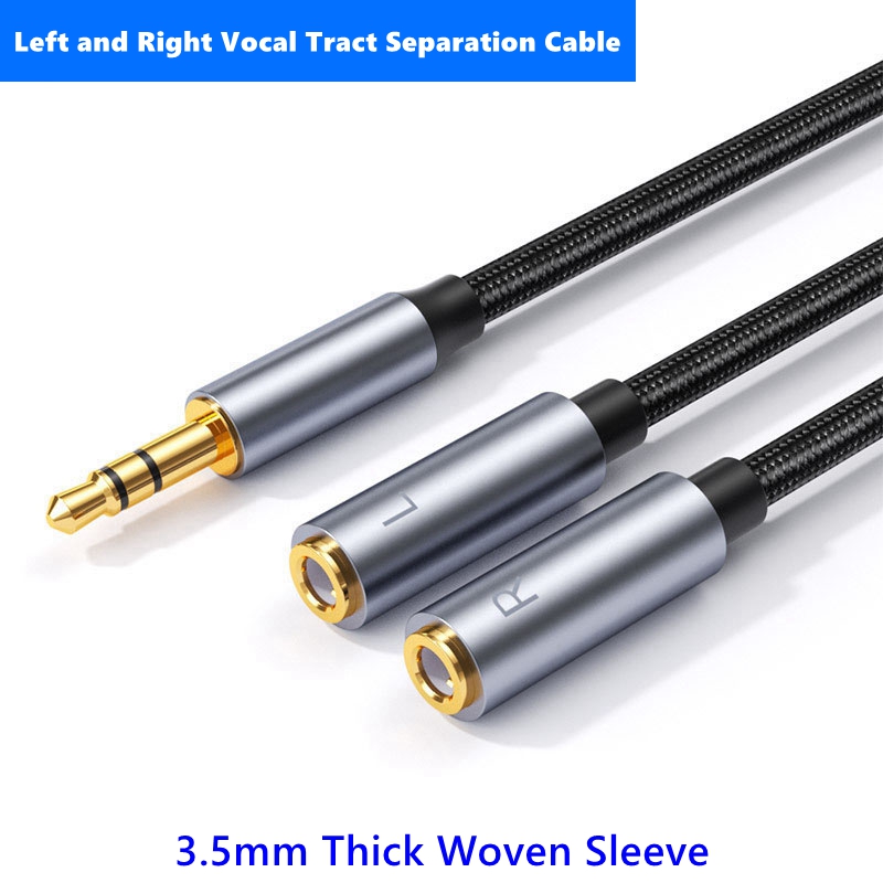 3.5mm Aux Stereo Audio Cable Left and Right Vocal Channel 1 to 2 Adapter Cable Separation line with Sleeve Female to Male Cable: black / 1m