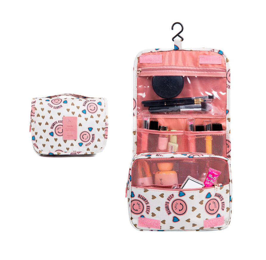 Bolsas de maquillaje de para mujer, Neceser de viaje, organizador de artículos de tocador, almacenamiento impermeable, Neceser colgante para Baño: 3   White     Pink