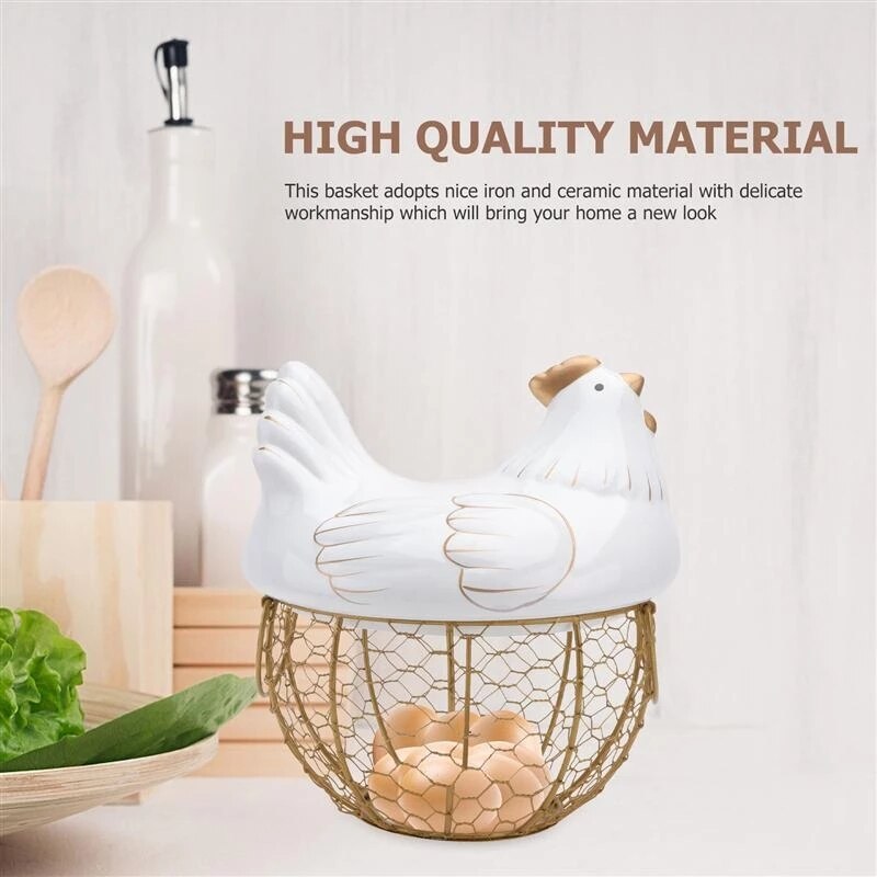 Keramik Eisen Huhn Ei Korb Halfter Snack Obst Kleinigkeiten Lagerung Kasten Henne Ornamente Container Veranstalter Gestell