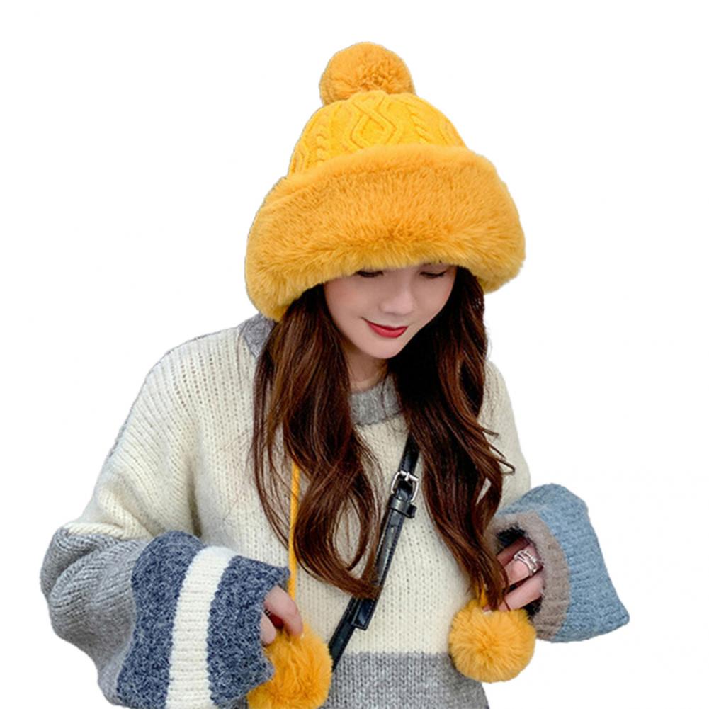 Lady Simple Cute Knitting Cap Female Women Cap Three Plush Balls for Dating