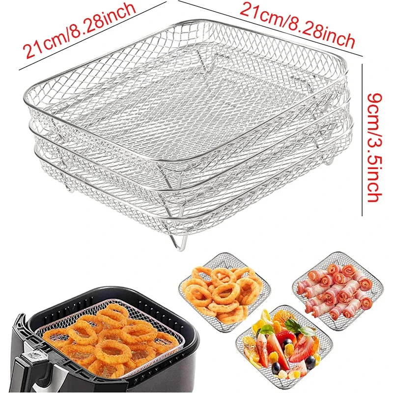 Multi-layer Detachable Grill Rack Thickened Air Fryer Baking Rack Metal Square/Round/Rectangle Oven Grill Racks Kitchen Tools: army green