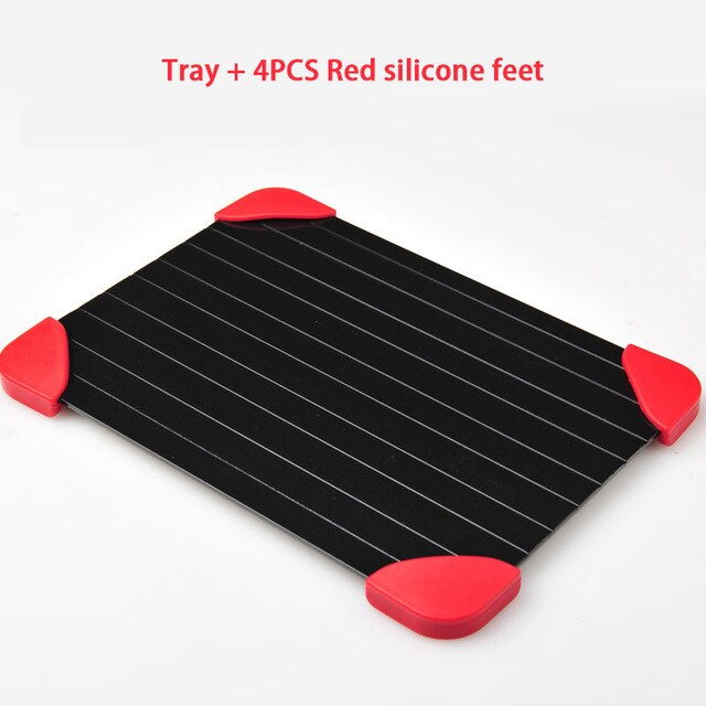 Fast Defrosting Tray Thaw Frozen Food Meat Fruit Quick Defrosting Plate Board Defrost Kitchen Gadget Tool With Diversion Trench: 23x16.5x0.2cm / Tray and red feet