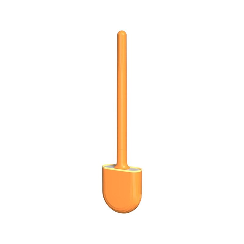 Detachable Water Leak Proof Toilet Brush Base Silicone Flat Head Flexible Soft Bristles Brush with Quick Drying Easy Cleaning: Orange