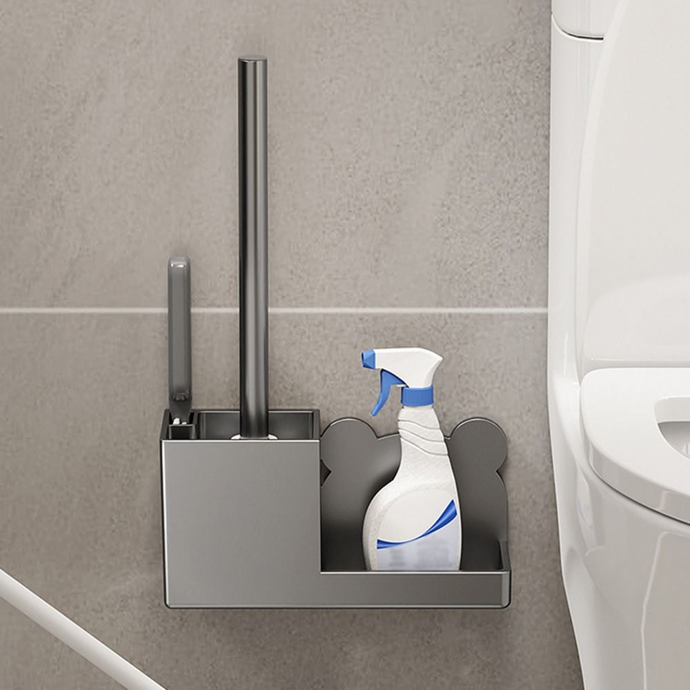 Nail-free Toilet Brush Holder Rack Durable Wall Mounted Toilet Brush Set Easy To Clean Long Handle Floor Toilet Cleaning Tool