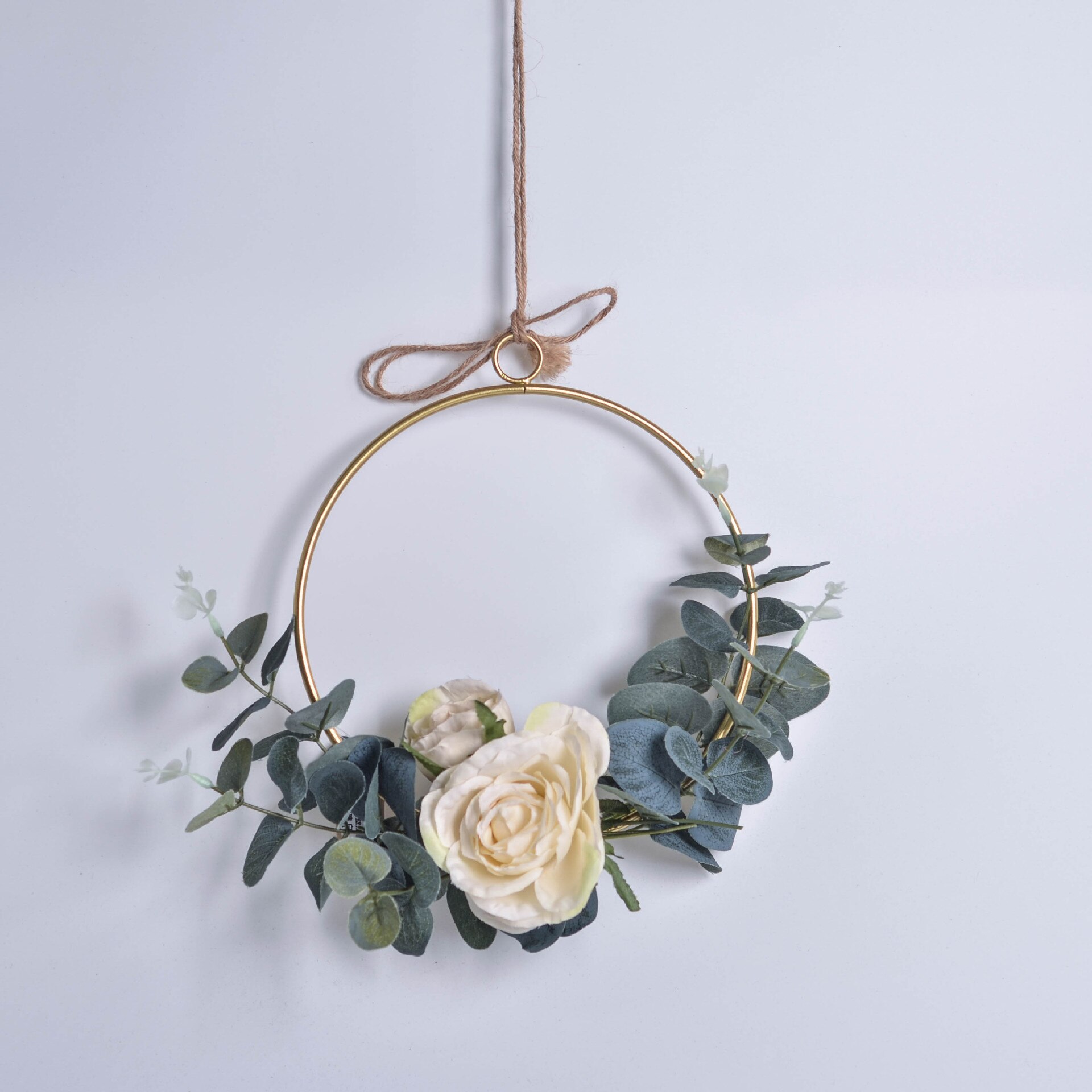 Cilected Geometric Metal Garland Home Hanging Artificial Rose Flower Ring Holder Wall Hoop Wreath Wall Hanging Decoration: A067R07