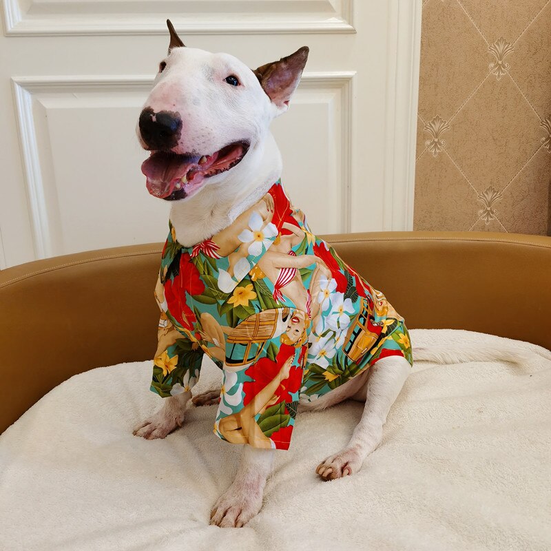 Bull Terrier – vêtements fins pour animaux de compagnie, motif de chat et chien hawaïen, chemises pour animaux de compagnie, chiot, grand chien