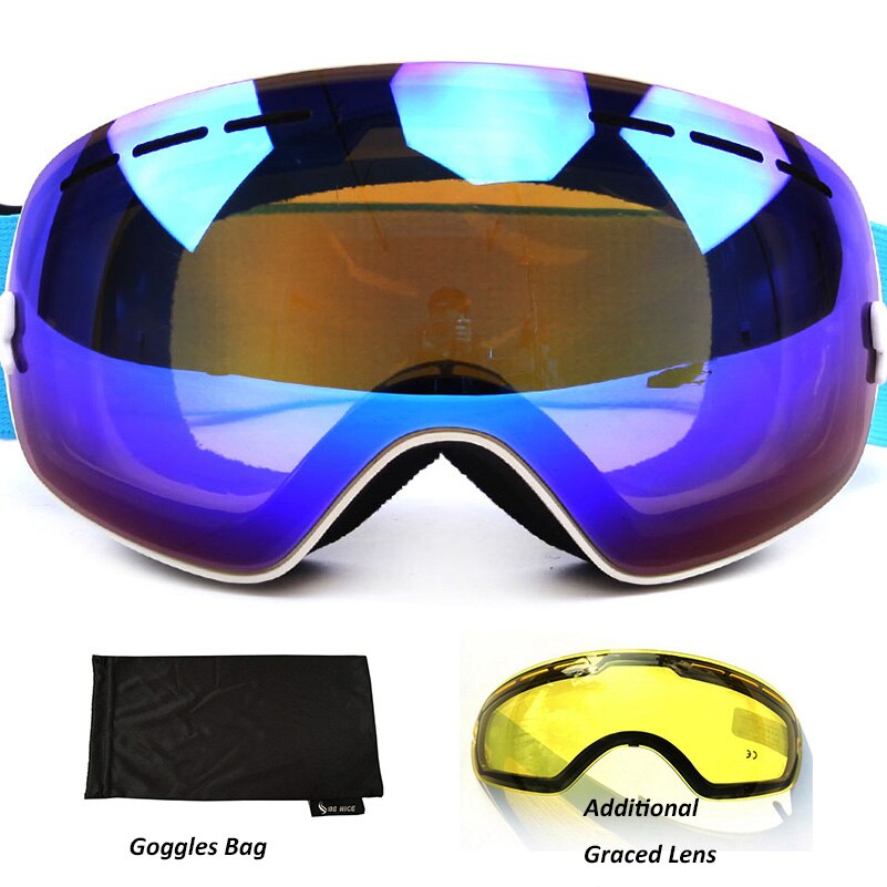 Anti-fog Ski Goggles UV400 polarized Ski Glasses Double Lens Skiing Snowboard Snow Goggles Ski Eyewear With case for Man women: frame white