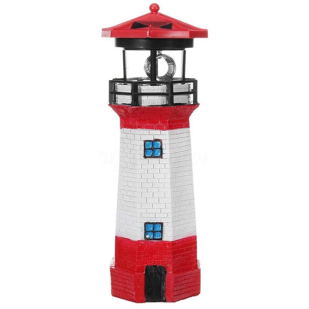 Automatically Lit LED Solar Light Lighthouse Statue Shape Rotating Outdoor Solar Powered Lamp For Garden Yard Decoration: Red
