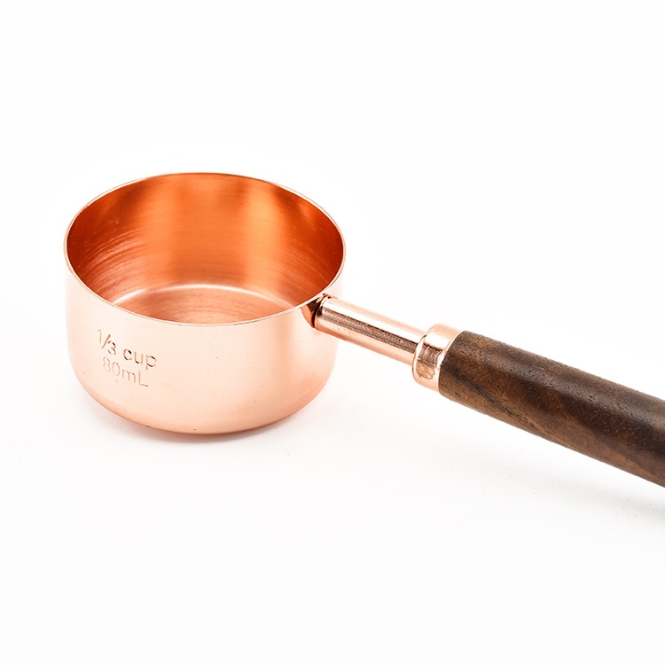 Manche en bois de noyer, plaqué cuivre, tasses à mesurer, cuillère à gâteau, ensemble d&#39;outils de sucre