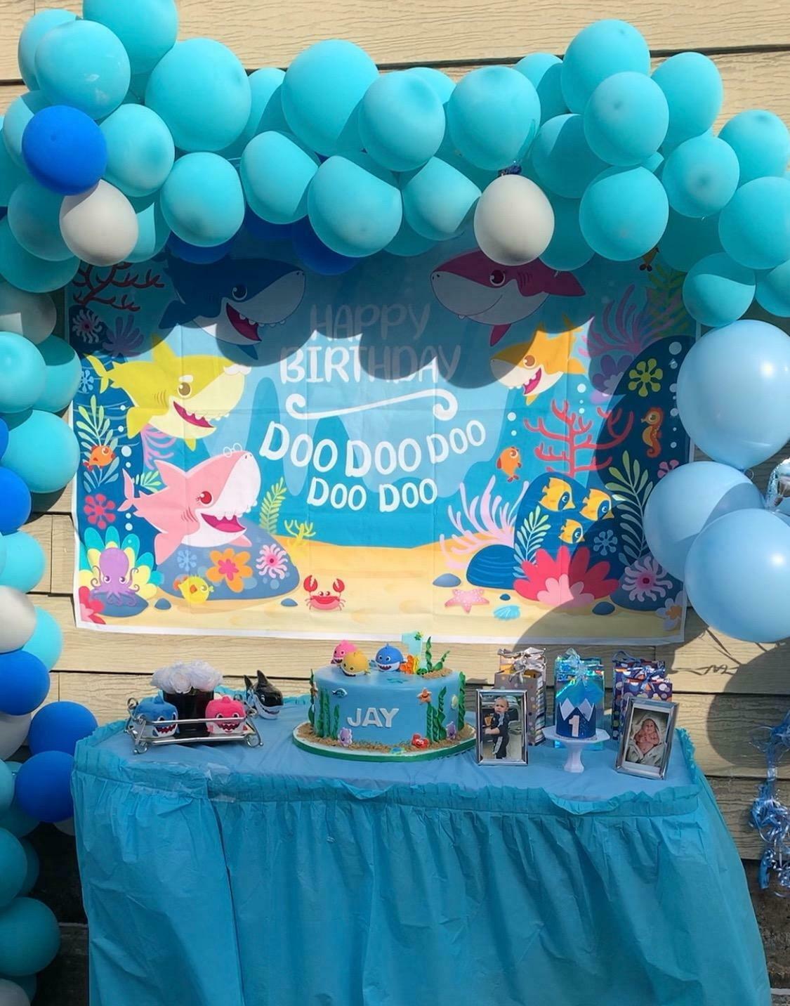 Leuke Cartoon Haai Achtergrond Voor Kinderen Verjaardag Cartoon Thema Party Decoratie Benodigdheden Baby Verjaardag Foto Achtergrond