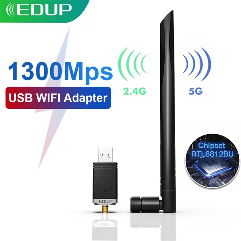 EDUP USB WIFI adattatore 1300Mbps 5Ghz 2.4Ghz doppio gruppo musicale Wi-Fi dongle RTL8812BU USB 3.0 Del computer AC di Rete carta per PC Accessori