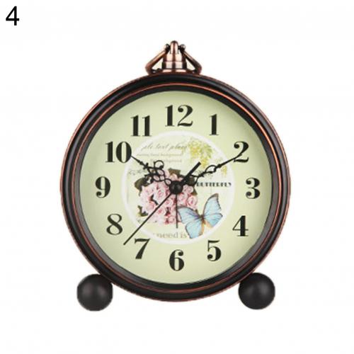 Vintage Desktop Metal Flower Bird Pattern Silent Alarm Clock with Hollow Pointer: 4