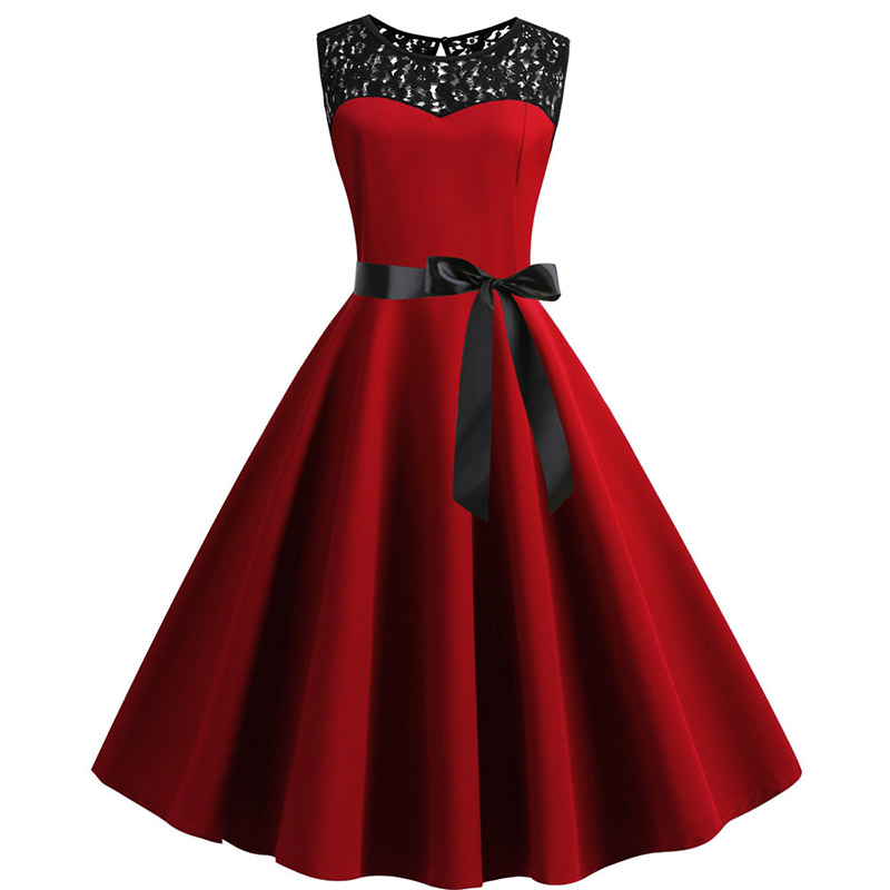 Party Dress Women Summer Lace Vintage Vestidos 50s 60s Rockabilly Swing Dress Casual Midi Dresses