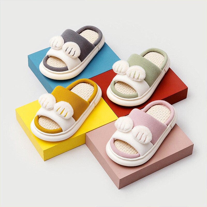 Chaussures de printemps antidérapantes pour enfants, en lin respirant, pour la maison, sandales antidérapantes portables, pantoufles pour garçons et filles, 2022