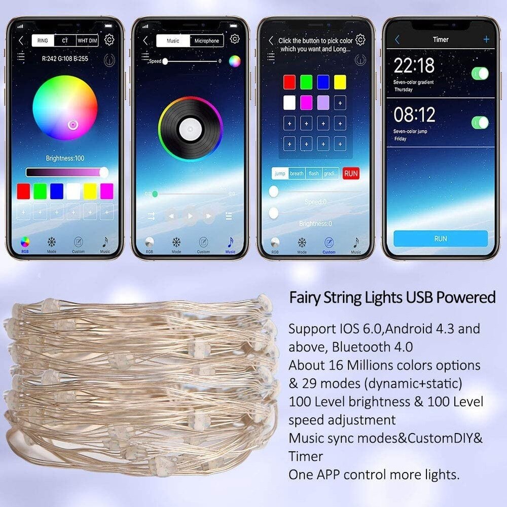 Usb juletre ledet lysstreng med smart bluetooth app fjernkontroll jule hjemmeinnredning fe lys krans