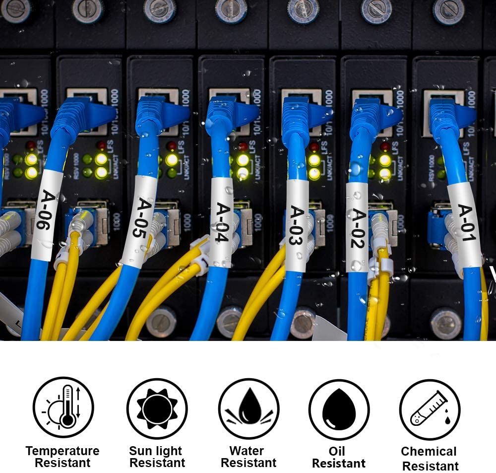 1 Stück 6 mm-24 mm Schrumpfschlauch HSe Etikettenband HSe211 HSe-221 HSe-231 631 241 251 Weiß/Gelb kompatibel für Brother P-touch E100